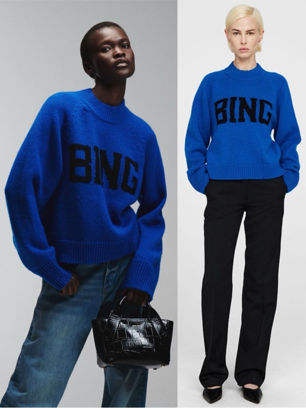 ANINE BING Kendrick University Crewneck Wool Blend Sweater Blue NEW with tags